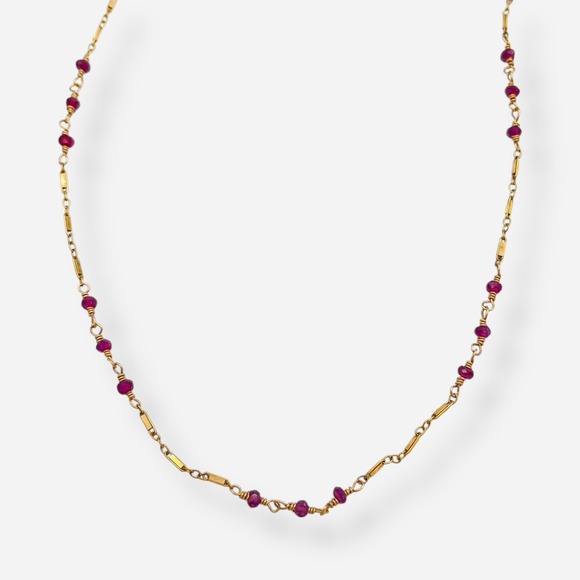 Sundance Catalog Garnet Trios Necklace Gold 14kt Gold Filled 26.5" Red Pink - Picture 5 of 7